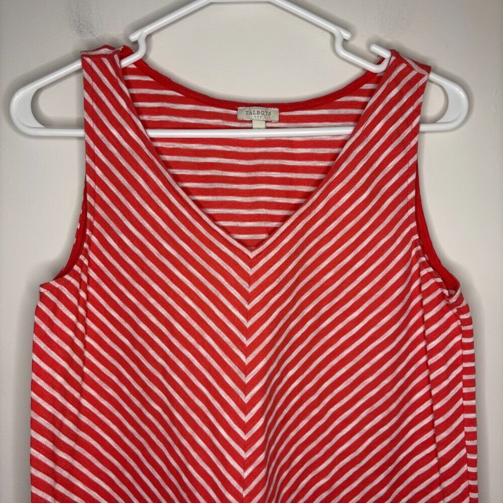 TALBOTS V-Neck Striped Tunic Womens S Coral White Sleeveless Stretch Summer